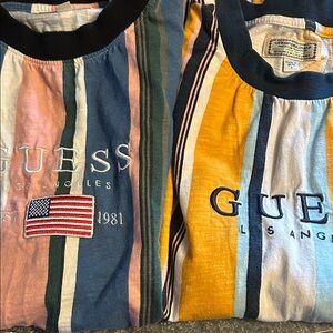GUESS  Striped Tees - Blue, Pink, Yellow